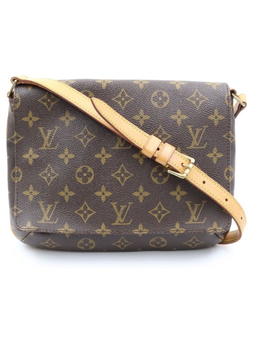 Louis Vuitton Monogram Musette Tango Shoulder Bag Brown Leather Gold